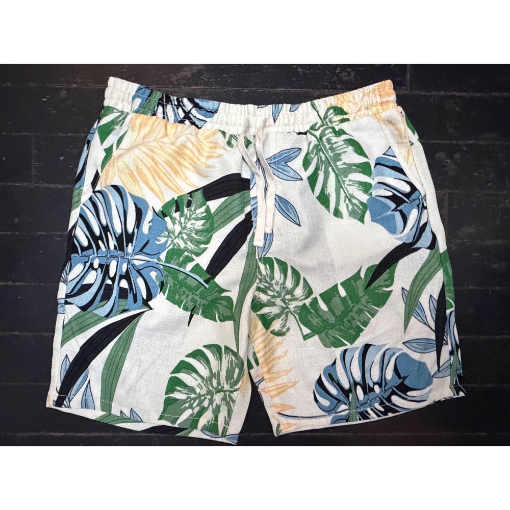Malibu Beach Club Drill Clothing Tropical Monstera Leaf Shorts Mens XL White